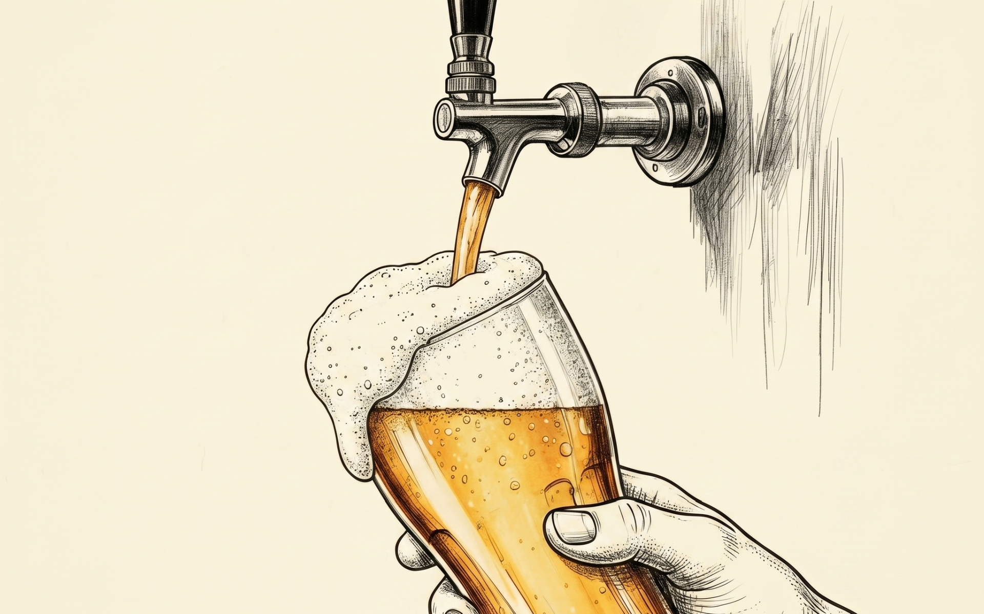 Hand-drawn sketch of a beer being poured from a draught tap